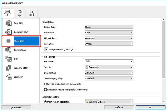 figure: Settings dialog box